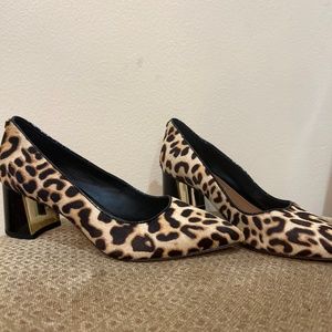 BRAND NEW real calf leopards shoes with gold heel